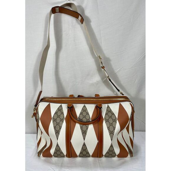 Gucci GG Supreme Monogram Rhombus Print Duffle Bag in Brown Canvas - Picture 10 of 10